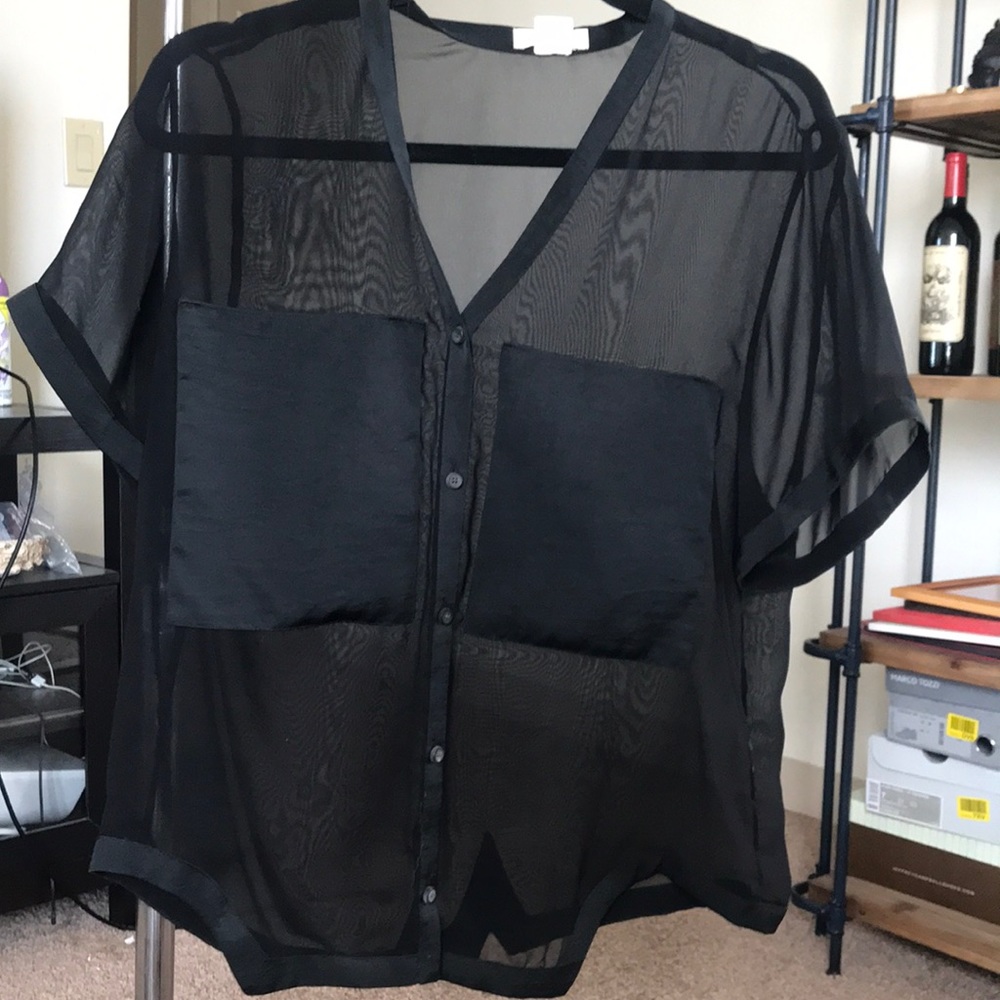 Helmut Lang Sheer Black Blouse with Silk Pockets